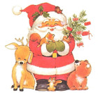 Vintage Christmas Greeting Card Jolly Santa Claus Animals Atomic Mid Century Mod