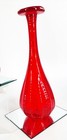 2 1970s Retro Red Hand Blown Twisted Art Glass Ribbed Bottles vases 12    8  Mcm