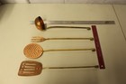 Vintage Copper   Brass Kitchen Utensil Set 4 Pieces Long Handled