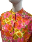Vintage Carol Brent Bright Fabulous Floral 60 s Fabric Button Up 3 4 Sleeve Top