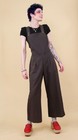 90s Does 40s Vtg Grey Overalls Wide Leg Suspender Jumpsuit Polyester M W26-30 
