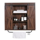  Rustic Wood Wall Storage Cabinet With Two Sliding Barn Door  3 Dark Walnut