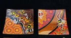 Vintage Australian Aboriginal Abstract Art Painted Teak Wood Trays