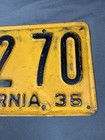 Vintage Yellow 1936 California License Plate   5t5270 Great Depression Era