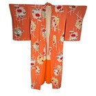 Pure Silk 1930s Pre-war Japanese Kimono Robe Coral Sherbet Geisha Duster 58   
