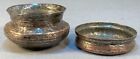 Antique Islamic Persian Tinned Copper Bowl Box With Lid