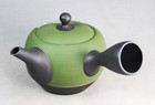 Tokoname Green Slip Teapot With Leaves By Shouhou   shoho08   D95 h90mm  320ml