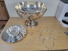 Silver Punch Bowl Beverage Cooler Ice Drain Plate Bowl  Bottle Holder 4-piece