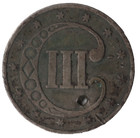 1852 Usa     Three Cent Coin     Holed