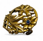 Antique Art Nouveau French Signed Fix 18k Heavy Gold Plated Sapphire Brooch Pin