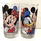 Vintage Set Of 2 Walt Disney Co Glasses 5 5  Mickey Minnie Donald Collectible