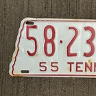 1955 Tennessee License Plate 58 2327 State Shaped Shape Tn Garage Tag Cumberland