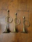 Castilian Import Brass Trumpet Bugle Horn Candle Holders stick Vintage Set Of 3 
