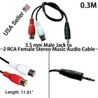 3 5mm Aux Stereo To 2 Rca Female Audio Y Cable Adapter Cord Mp3 Ipod Music Av