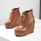 Womens Winter Lace Up Platform Ankle Boots Wedges High Heel Boots Roman Shoes