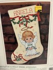 Nos Sunset Needlepoint Mistletoe   Holly Angel Stocking Kit 19007 Vtg
