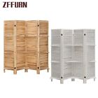 4 Panel Wood Room Divider Folding Screen Partition Freestanding With Shelves 