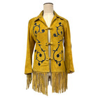 Vintage 1960s Western Yellow Suede Fringe Jacket With Floral Appliques