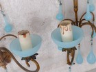 Murano 1930 Antique Pair Wall Light Aqua Blue Opaline Drops Cup Bead Chandelier