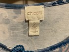 Chico s Blue   Pink Writing Tassel Neck Long Sleeve Blouse Top Size 1