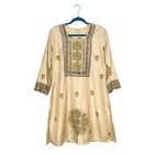 Cream  Gray   Gold Medallion Beaded Mirror Kurta Tunic   Fringe Scarf Set Flaws