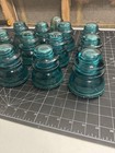 Vintage Lot Of 13 -  Glass Telegraph Telephone Insulators - Aqua Blue