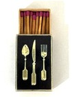 Tiny Matchbox Miniature Vintage Silverware Embossed Wood Matches Sliding
