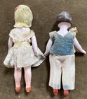 Antique German All Bisque Jointed Dollhouse Dolls Pair Molded Hair Hertwig 1920s