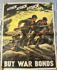 Ww2 War Bond Poster Attack Attack Attack     us Govt print Office 1942 22   x28       