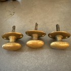Vintage Set Of 3  1 1 2    Brass Thumb Turn Knob With Brass Oval Plate