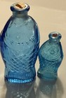 Vintage Fisch   s Bitters Fish Bottle Pair Wheaton   Taiwan Blue Glass 3    2   