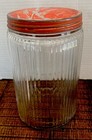 Vintage Antique Clear Glass Ribbed Sugar Canister Jar Half    Gallon W lid Red