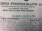 1920 Pathe Freres Phonograph Company Stock Certificate 100 Shares Goldman Sachs