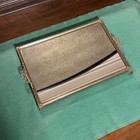Vtg Dresser Mirror Perfume Tray Gold Metal Bow Rectangle Vanity 13x8