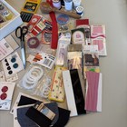 Large Antique Vintage Sewing Notions Estate Lot Buttons Thread Scissors Sew Box