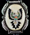 Zuni Bolo Tie  Wrought Silver   Mosaic Inlay Hopi Bird Attrib  Tom Weahkee