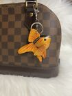 Leather Gold Fish Bag Charm Keychain Car Key Fob Handmade Gift New