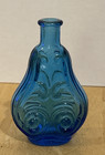 2 Vintage Wheaton Miniature Glass Scroll Flask Bottle 3     blue    Amber