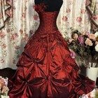 Ruched Vintage Victorian Evening Dress Dark Red Strapless Satin Prom Party Dress