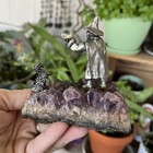 Vintage Pewter Wizard W crystal Ball   Dragon  Figurines On Amethyst Geode