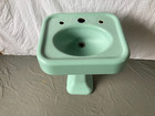 Antique 24  Cast Iron Jadeite Green Porcelain Pedestal Sink Vtg Standard 162-26e