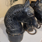 Antique Cast Iron Horse Head Hitching Post Topper Early 1900s Double Ring Bit