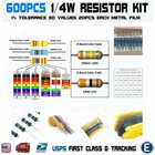 600pcs 30 Values 1 4w Metal Film Resistors Resistance Assortment Kit Set 1  Usa