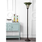 Green And Ivory Twisted Base Tiffany Style Stained Glass Torchiere Floor Lamp