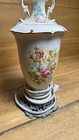 Antique Porcelain Rose Lamp With Golden Handles And Metal Base