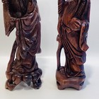  2 chinese Wise Men Hand Carved Wooden Vintage Walnut 