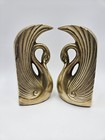 Vintage Art Deco Brass Swan Figurines Bookends Hollywood Regency Mcm Decor