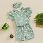 Infant Baby Girl 3pcs Summer Floral Clothes Ruffles Short 6-12 Months Green