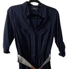 Bcx Dress Juniors Small Navy Belted Roll Tab Sleeves Button Front Nwt