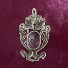Sterling Silver Art Nouveau Pendant Purple Stone Floral Scroll Antique Style